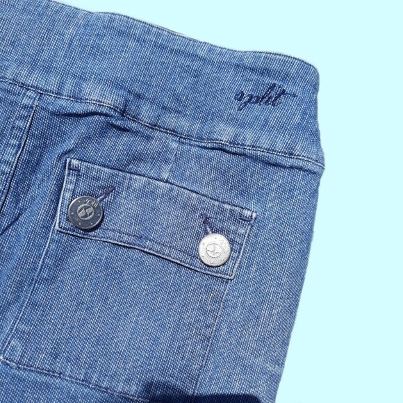 Y2K Micro Mini Denim Skirt Womens Size 9 Low Rise Flap Pockets Wide waistband - Picture 5 of 7